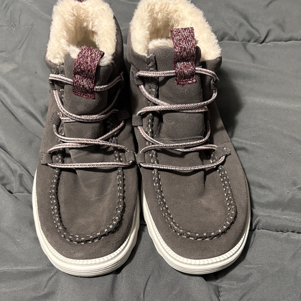 Hey Dude Gray Ankle Boots with Red Accents